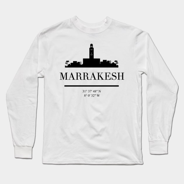 MARRAKESH MOROCCO BLACK SILHOUETTE SKYLINE ART Long Sleeve T-Shirt by deificusArt